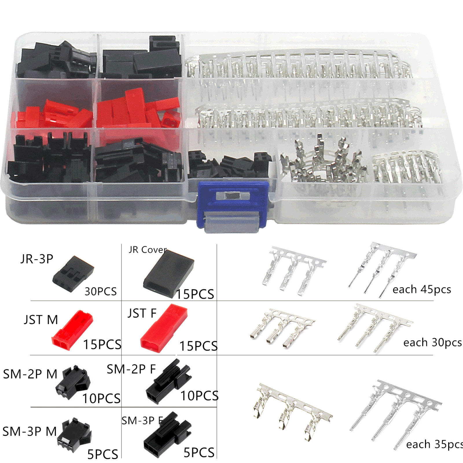 Rc Hobby Wire - 105-teiliges Servo-Steckverbinder-Set JR-3P JR JST SM-2P